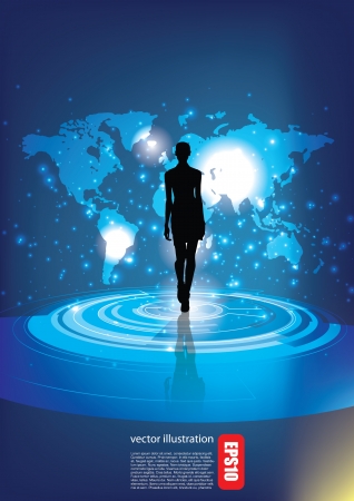 woman on world background  のイラスト素材