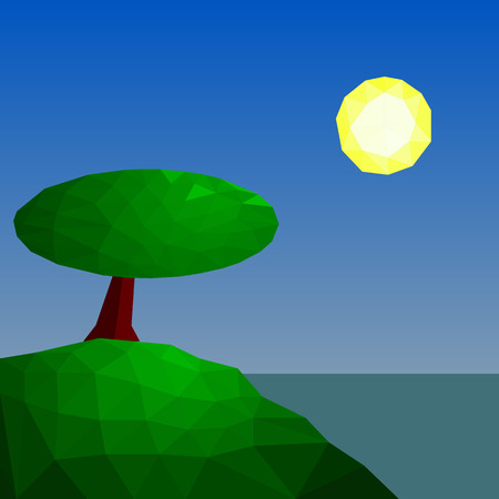 A low poly landscape of a natural scenic view of a mountainのイラスト素材