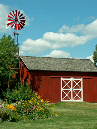barn with windmillの写真素材