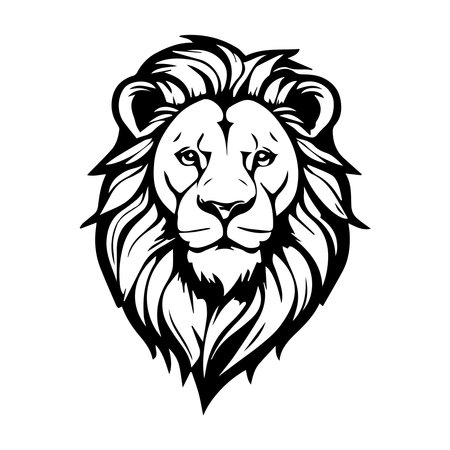 Lion head black and white drawing, ink sketch, tattoo, logo design. Leo zodiac sign, Horoscope symbol. Vector engraved styled monochromeのイラスト素材