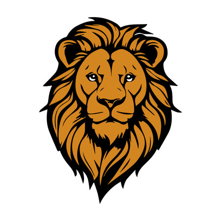Lion logo vector with long and curly hairs with a silhouette with white backgroundのイラスト素材
