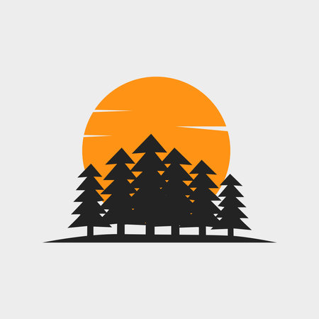 Vector sunset with pine treesのイラスト素材