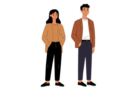 A pair of office working entrepreneurs with flat charactersのイラスト素材