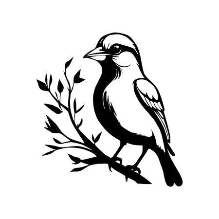 vector outline of a bird on a tree branchのイラスト素材