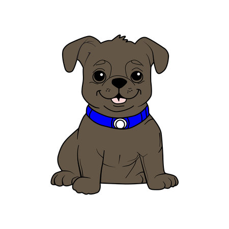 Brown Dog with Big Brown Eyes and Blue Collarのイラスト素材