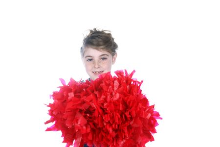 cute girl holding big red cheerleader pompom