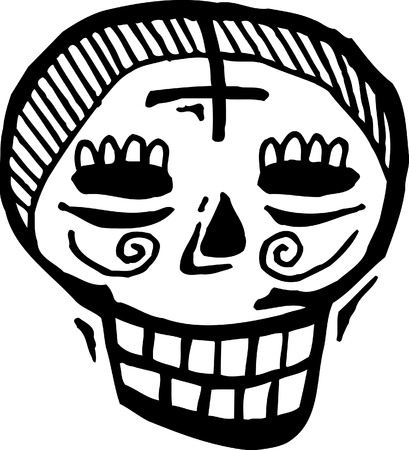 Black and white skull with cross on foreheadの写真素材