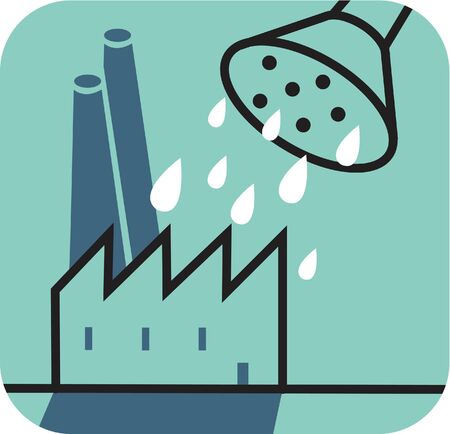 Watering can over factoryの写真素材