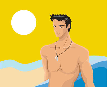 A man at the beachの写真素材