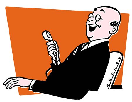  A jolly looking business man holding a telephoneの写真素材