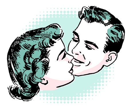 A vintage illustration of a couple embracingの写真素材