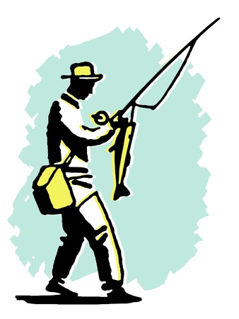 An illustration of a man who has been on a successful fishing tripの写真素材