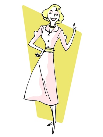 A vintage illustration of a woman pointingの写真素材