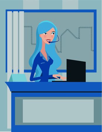 A woman working at her laptop while wearing a headsetの写真素材