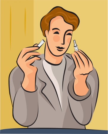 Illustration of a man reading his urine glucose testの写真素材