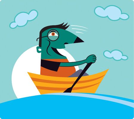 A man rowing a boatの写真素材