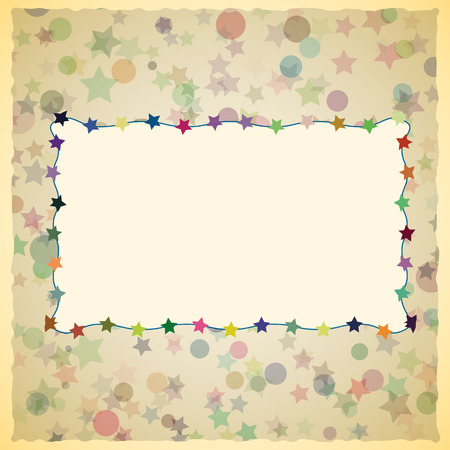 Vintage card design for greeting card, invitation, menu, scrapbook cover. Colorful stars and circles on background.のイラスト素材
