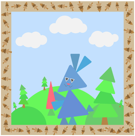 Abstract cartoon forest with funny simple graphic animals for use in designのイラスト素材