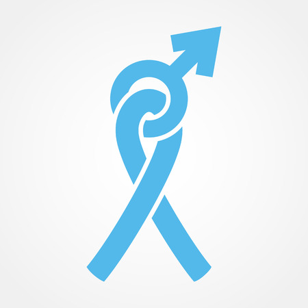 Light blue ribbon as symbol of prostate cancer awareness. Mars symbol used to represent the male sex.のイラスト素材