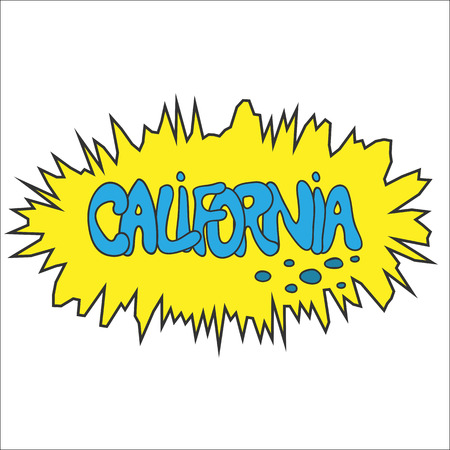 California comic graffity badge like bang. Blue on yellow background.のイラスト素材