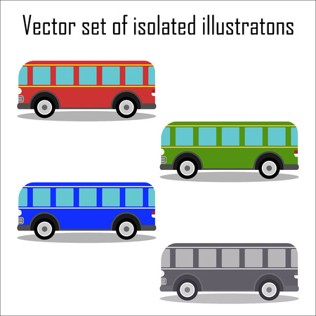 Set of colored retro city buses on a white background - isolated vector illustrationのイラスト素材