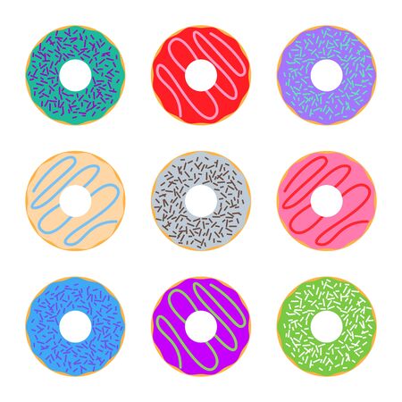 Donuts colorful icon set. Donuts icon flat.のイラスト素材