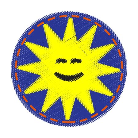 Patch for kids - sun. Blue denim fabric.