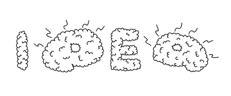 Idea inscription based on brain gyrus look. Brain convolutions. Black and white outline. Hand drawn illustration.のイラスト素材