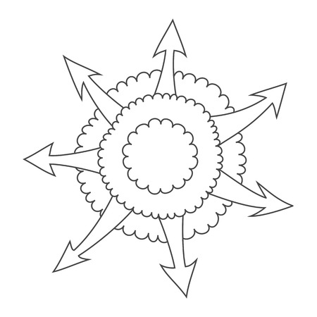 Hand drawn cloud with outgoing arrows. Comic bang with arrows. Downloads from internet cloud. Bang icon diagram. Simplify design illustration.のイラスト素材