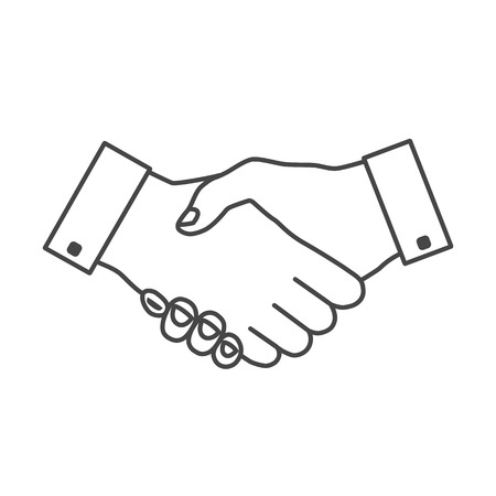 Handshake icon thin gray outline with white fill. Hand gesture used as a greeting. In business used for the deal or agreement to become binding.のイラスト素材