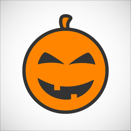 Halloween pumpkin color smiley emoji icon, pumpkin sticker for the Happy Halloween holiday. Isolated vector illustrationon on white background.のイラスト素材