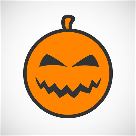 Halloween pumpkin color smiley emoji icon, pumpkin sticker for the Happy Halloween holiday. Isolated vector illustrationon on white background.のイラスト素材