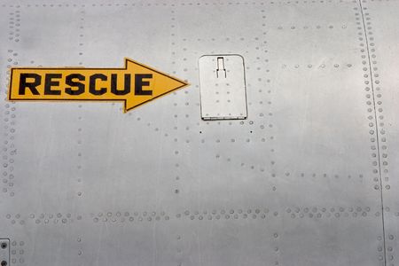 A rescue arrow painted on the side of a jet fighter.の写真素材
