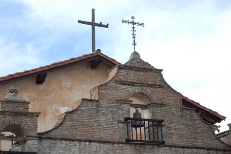 An exterior shot of a California mission.の写真素材