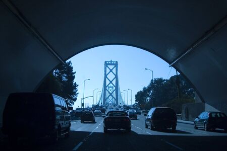 Cars emerge from a tunnel leading to San Francisco’s Bay Bridge.