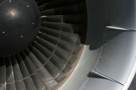 Detail view of a 747 jets turbo-fan engine intake.