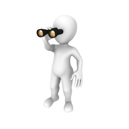 3d man looking through binocularsの写真素材