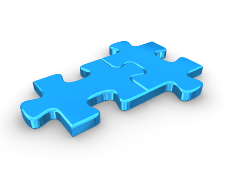2 connected blue puzzle pieces. 3d rendered illustration.の写真素材