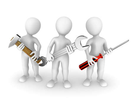 3d small people with tools.の写真素材