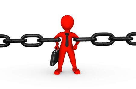 3d strong red businessman as chain linkの写真素材