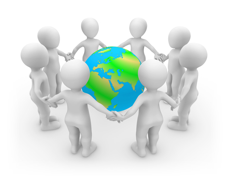 3d rendered white people with Earth. 3d rendered illustration.