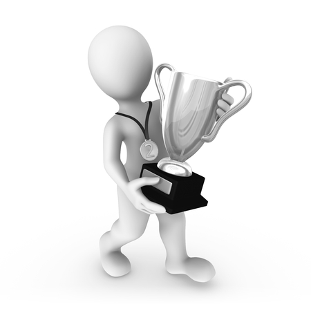 3d man with silver cup. 3d rendered illustration.の写真素材