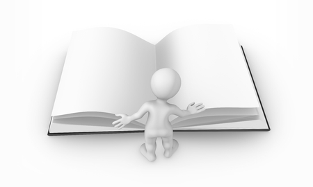 3d rendered white human with the opened blank book, 3d rendered illustration.の写真素材