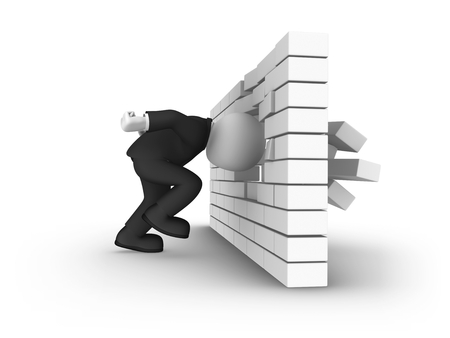 3d illustration. Breaking the wall. Power concept. 3d rendered illustration with small people.の写真素材