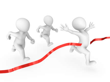 Happy 3d runner and red finishing ribbon. 3d illustration.の写真素材