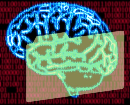illustration of the humans brain and binary codeの写真素材