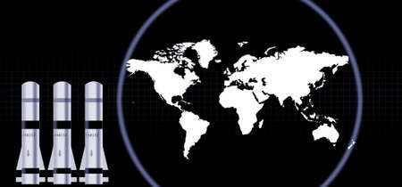 illustration of the missles and radar over planet mapの写真素材