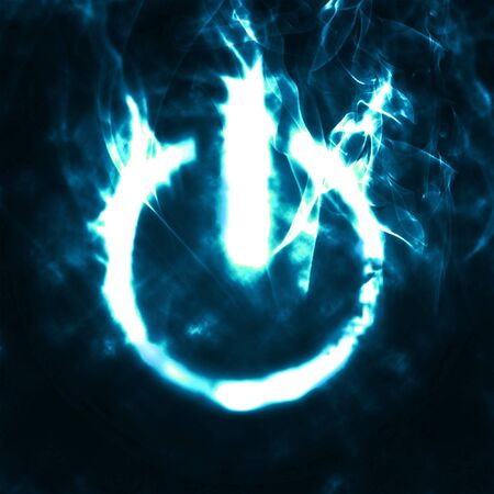 illustration of burning on off button in smokeの写真素材