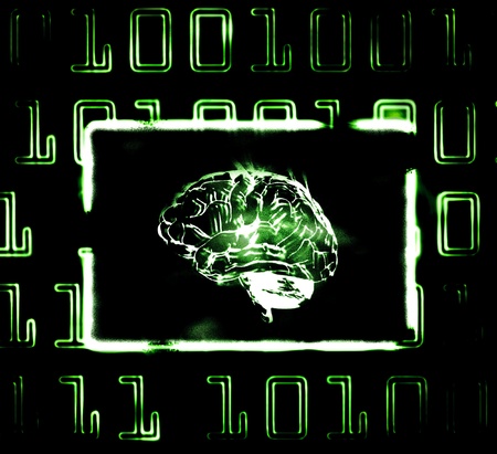 illustration of the binary code and brain on abstract screen