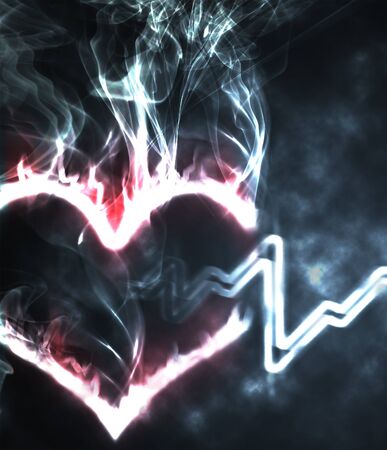abstract burning heart in the smoke and hearthbeatの写真素材